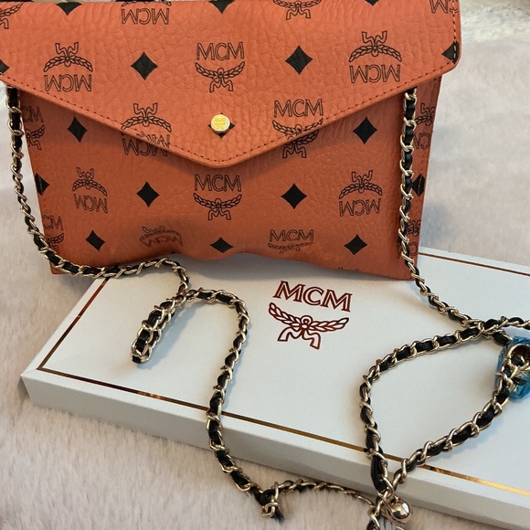 GWP MCM Cognac button clutch upcycled with unbranded crossbody chain - Picture 1 of 1